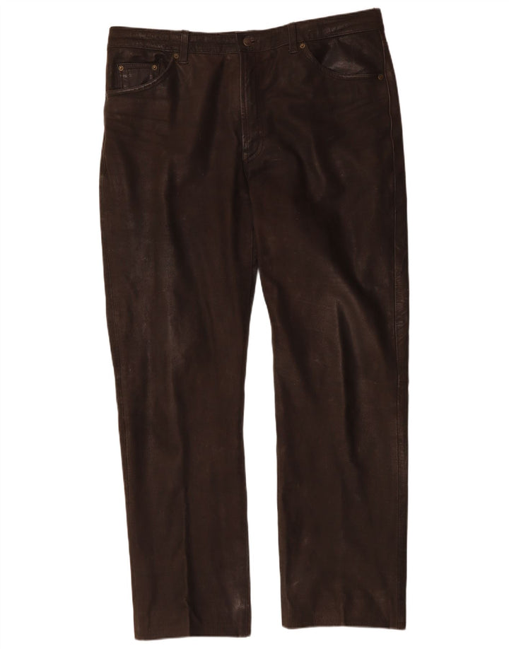 CHEVIREX Pantalon droit en cuir pour homme W40 L33 Cuir marron
