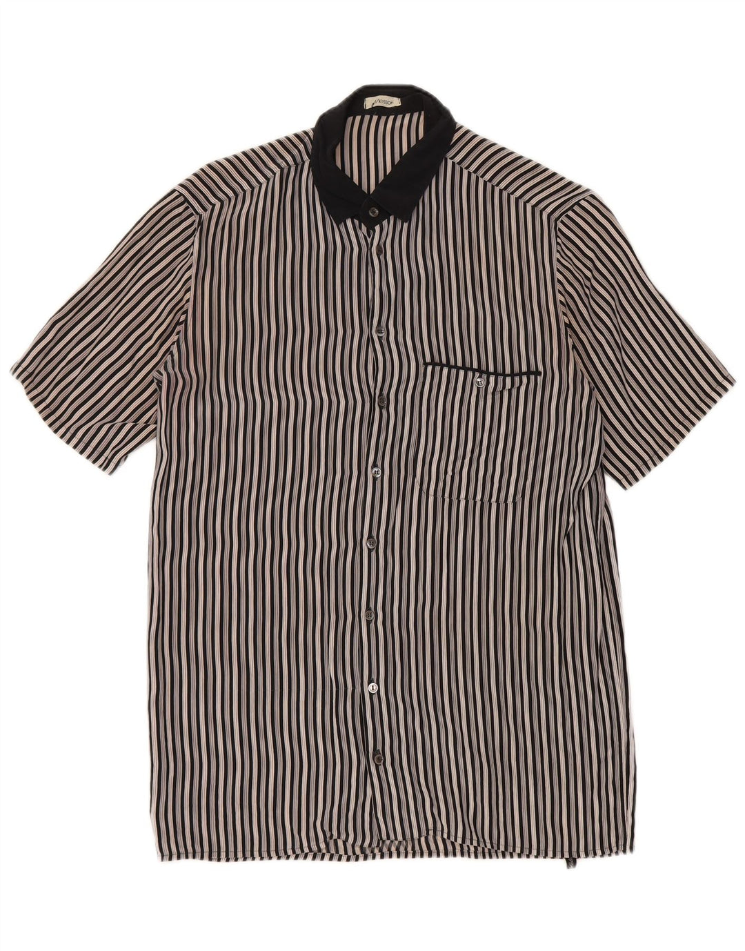 MESSORI Chemise à manches courtes pour homme Petite soie rayée noire