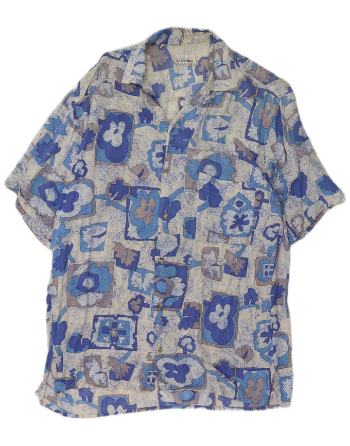 STEFANEL Chemise à Manches Courtes Homme Bleu Moyen Patchwork Viscose