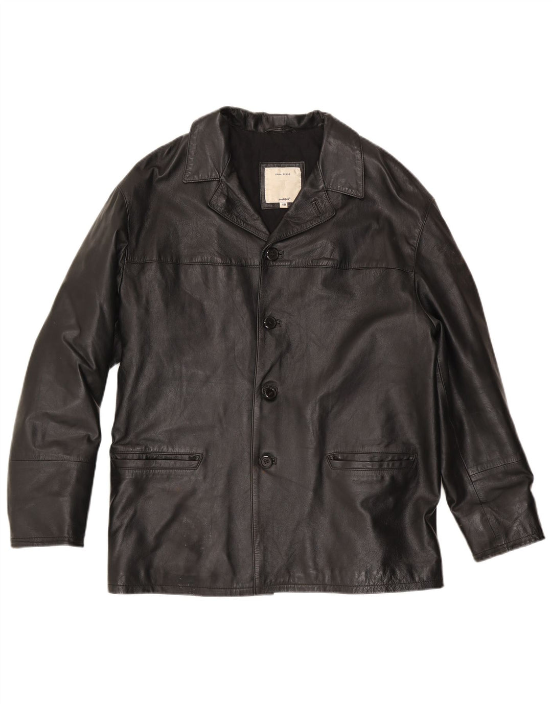 Conbipel Veste Blazer En Cuir 4 Boutons Homme IT 48 Cuir Noir Moyen
