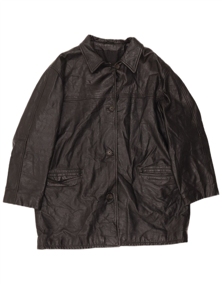 Veste en cuir surdimensionnée femme vintage EU 40 Cuir noir moyen