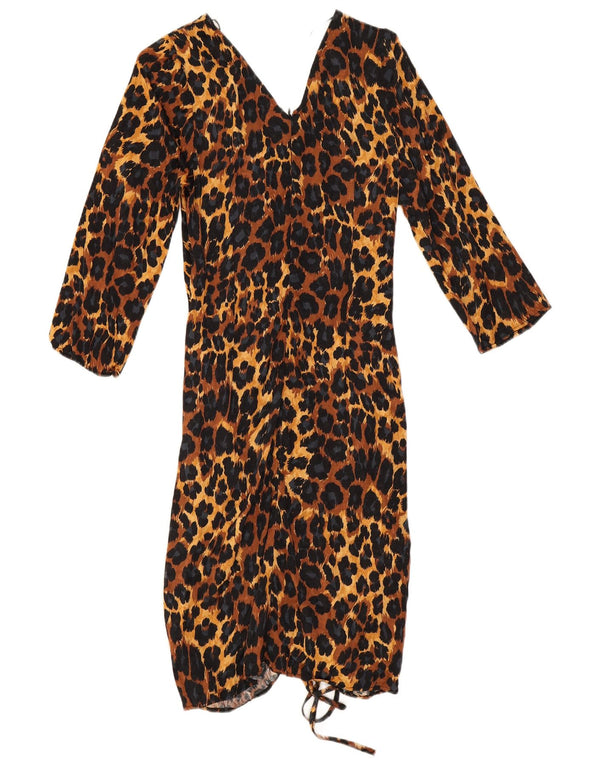 Zara Robe moulante à manches 3/4 pour femme UK 10 Petit imprimé animal marron