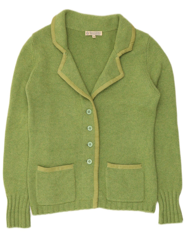vintage Femme Cardigan Pull UK 12 Cachemire Vert Moyen
