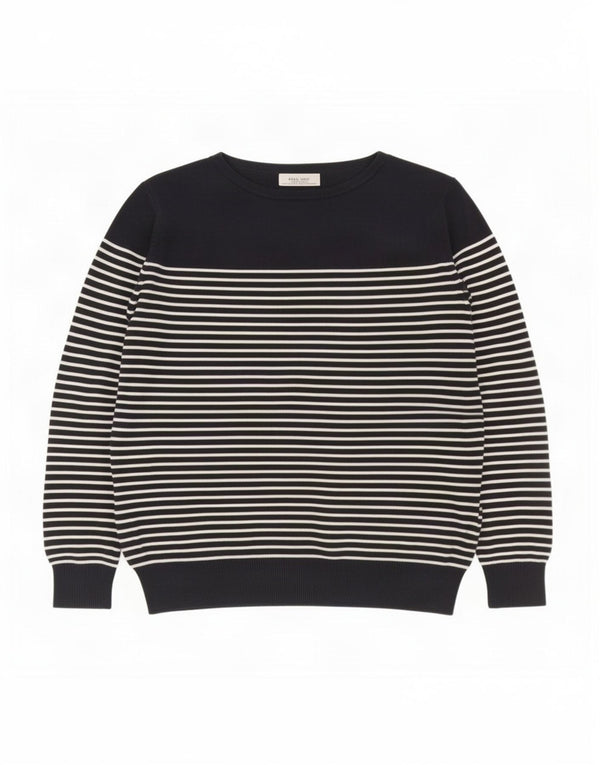 Zara Homme Col Bateau Pull Pull Large Bleu Marine Rayé Coton