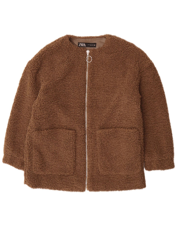 Zara Womens Teddy Bear Veste polaire surdimensionnée UK 6 XS Marron Polyester
