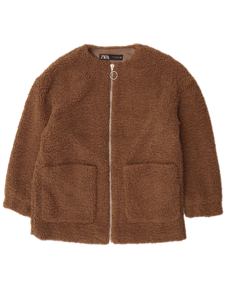 Zara Womens Teddy Bear Veste polaire surdimensionnée UK 6 XS Marron Polyester