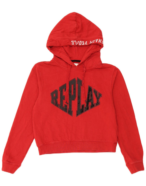 Replay Pull à capuche graphique court pour femme UK 14 Rouge moyen Coton