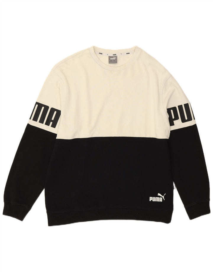 Puma Sweat-shirt graphique pour homme en coton color block Blanc Taille L