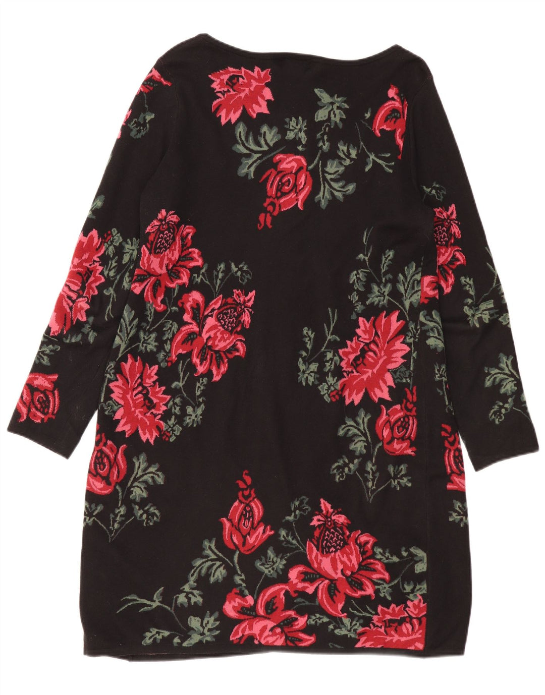 MONSOON Robe pull à manches longues pour femme UK 16 Grand coton floral noir