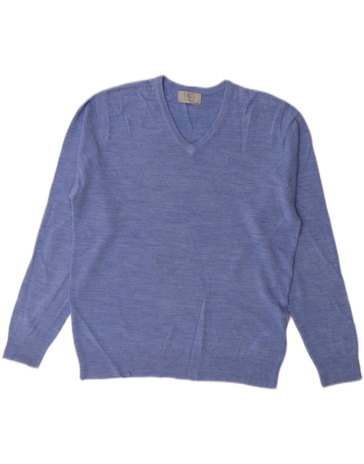 MARKS & SPENCER Pull Regular Fit Col V Homme Bleu Moyen Acrylique