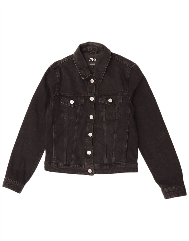 Zara Veste en jean courte pour femme UK 12 Noir moyen