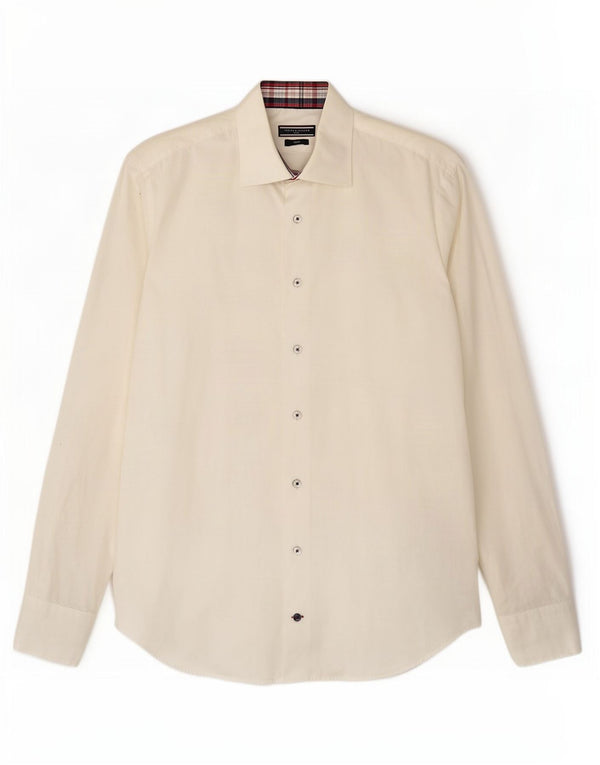Tommy Hilfiger Chemise ajustée sur mesure pour homme Taille 40 15 3/4 Medium Off White