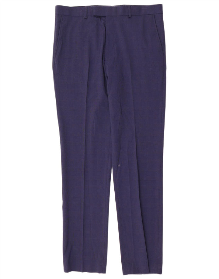 Marks & Spencer Pantalon de costume coupe slim pour homme W34 L33 Bleu pied-de-poule