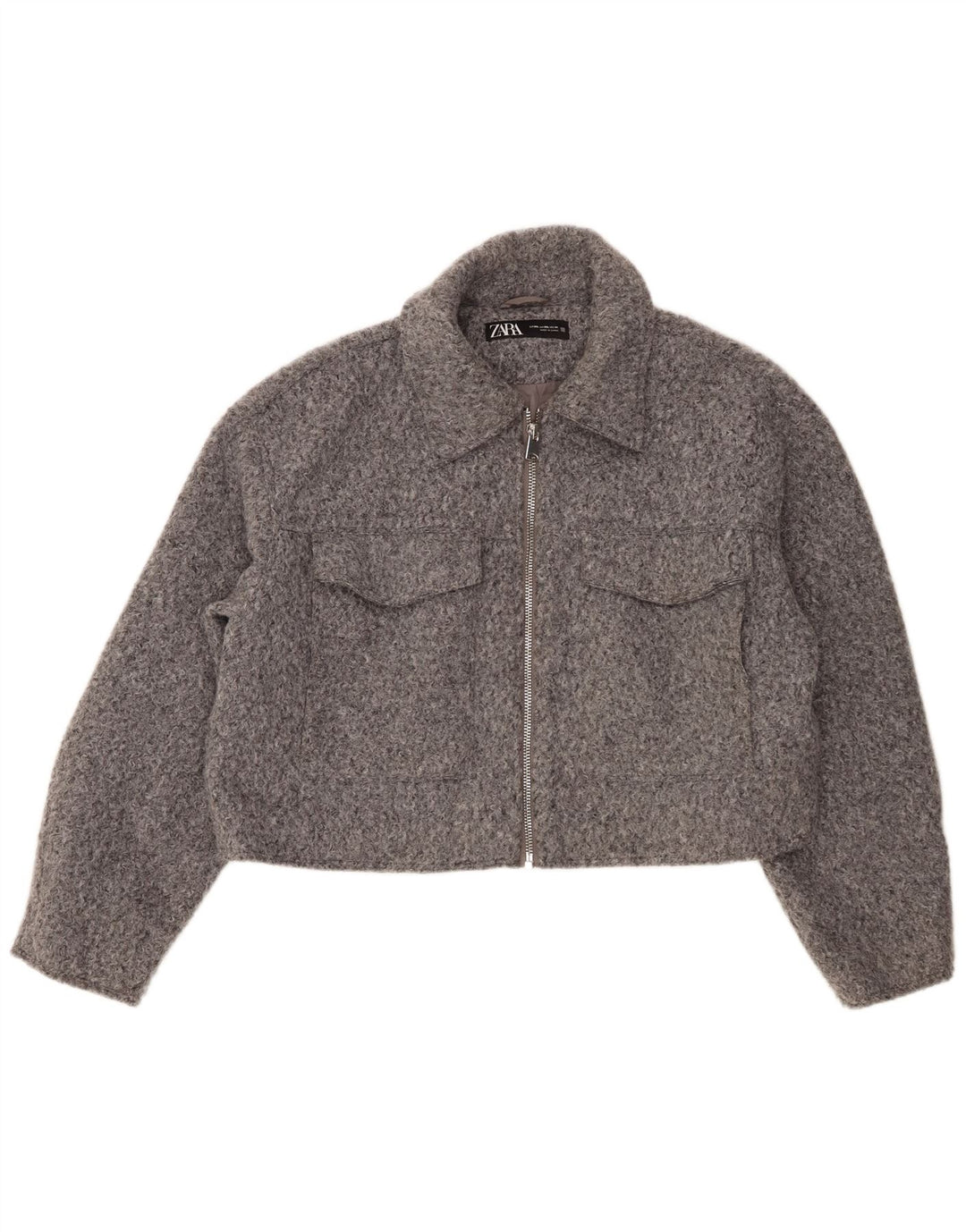 Zara Womens Crop Bomber Jacket UK 20 2XL Gris Polyester
