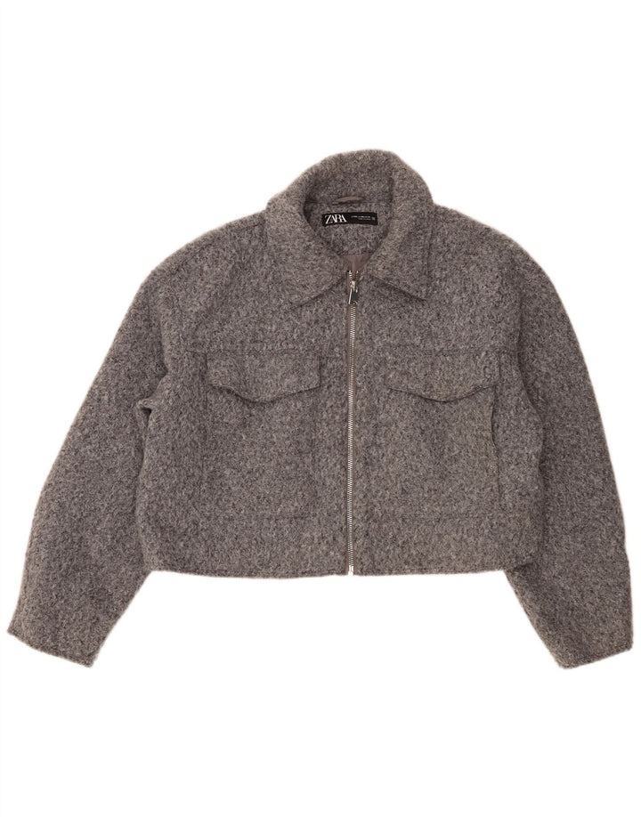 Zara Womens Crop Bomber Jacket UK 20 2XL Gris Polyester