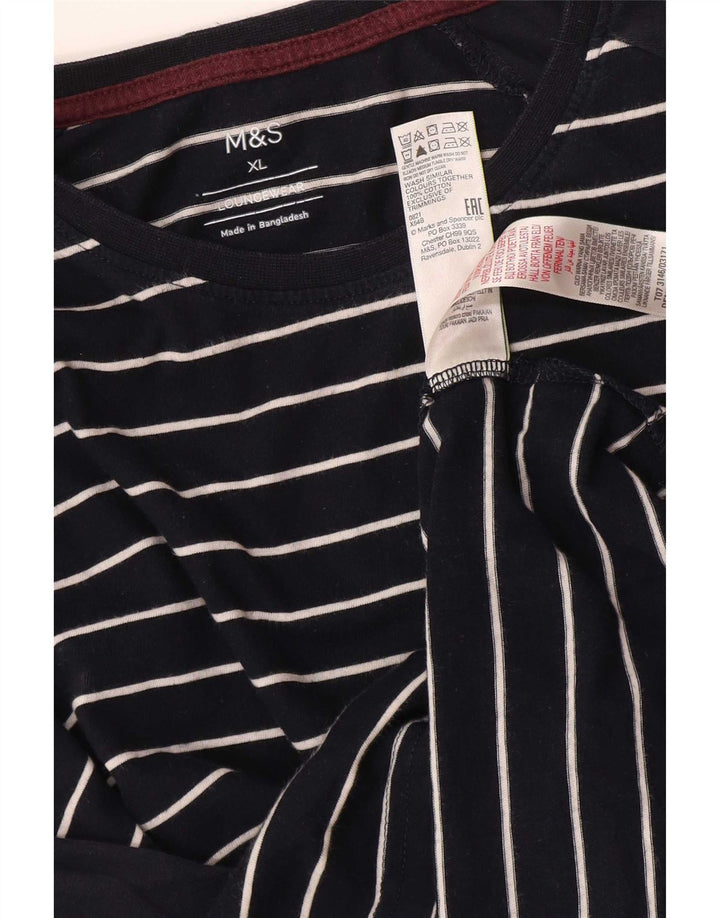 Marks & Spencer Haut Homme Manches Longues XL Bleu Marine Rayé Coton