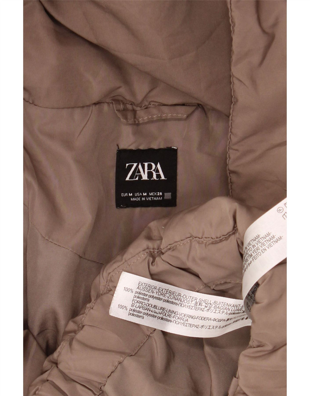 Zara Veste matelassée surdimensionnée à capuche pour femme UK 14 Polyester marron moyen