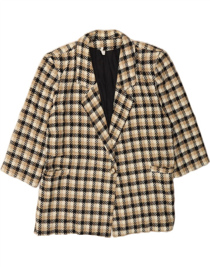 VINTAGE Womens 3/4 Sleeve 1 Button Blazer Jacket UK 16 Large Beige Check Vintage Vintage and Second-Hand Vintage from Messina Hembry 