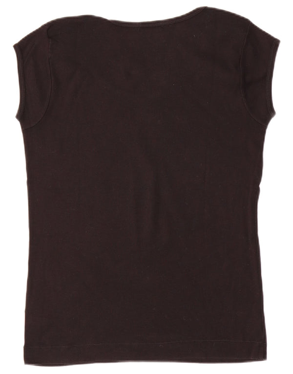 SISLEY T-Shirt Graphique Femme UK 14 Large Noir Coton