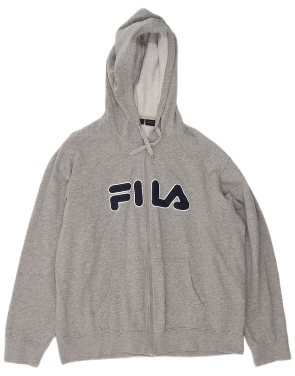 Fila Pull à capuche zippé graphique pour homme 2XL en coton moucheté gris
