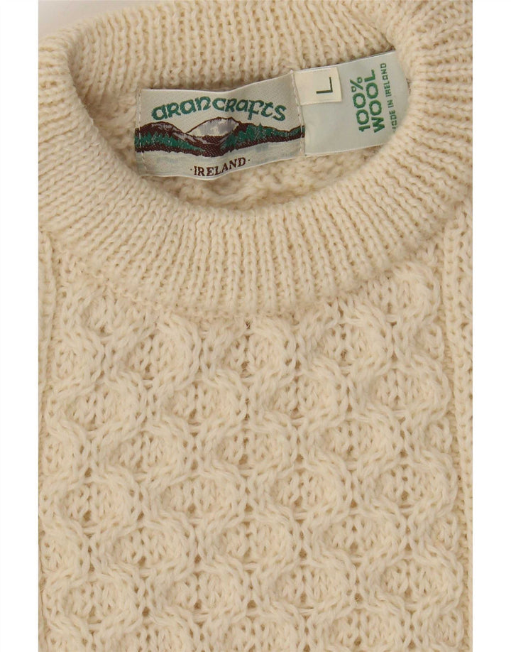 Aran Crafts Pull à col rond pour homme en laine beige