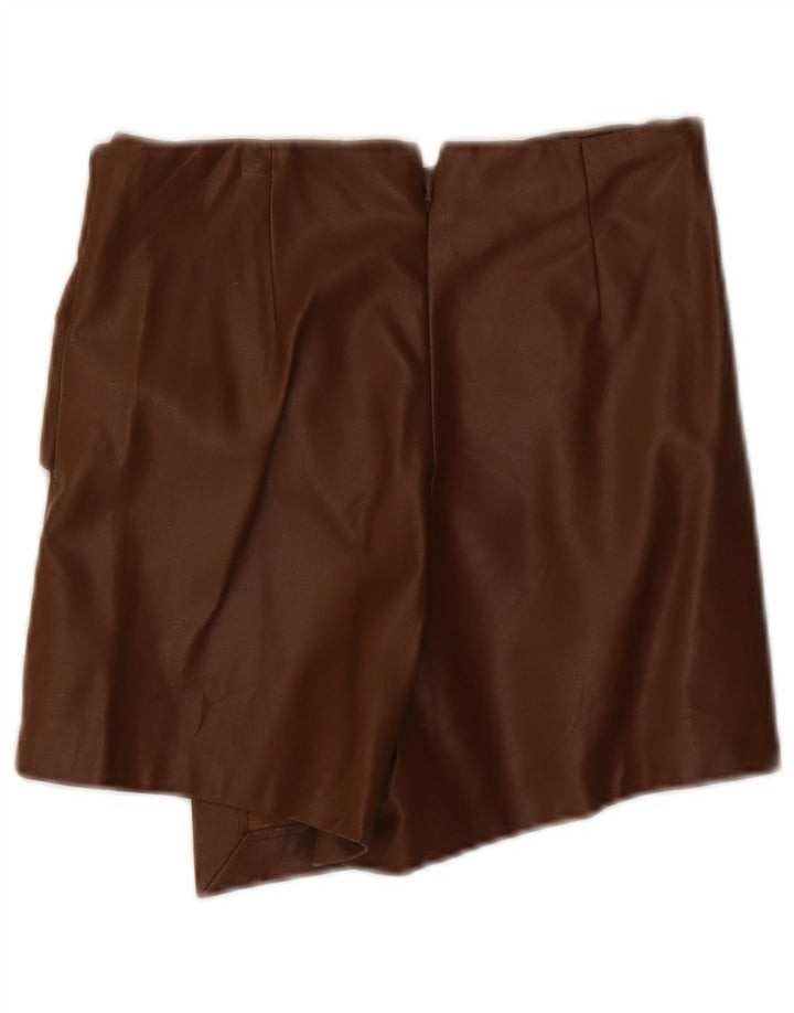ZARA Short en simili cuir pour femme XS W25 Marron Polyester