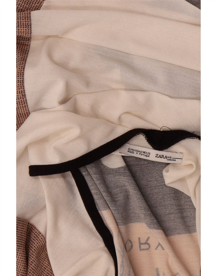 Zara Haut graphique surdimensionné à manches 3/4 pour femme UK 10 Petit Blanc
