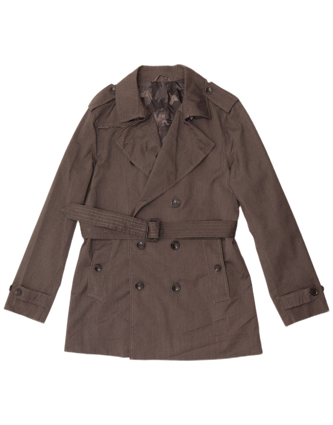 vintage Mens Trench Coat UK 36 Petit Gris Polyester