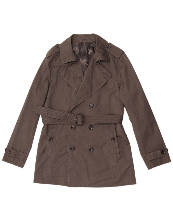 vintage Mens Trench Coat UK 36 Petit Gris Polyester