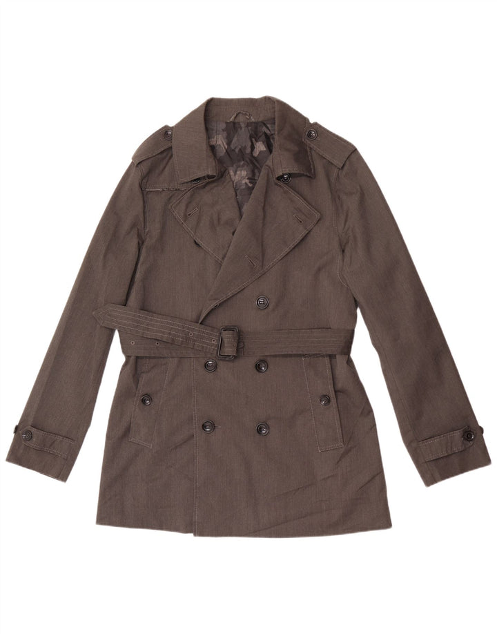 vintage Mens Trench Coat UK 36 Petit Gris Polyester