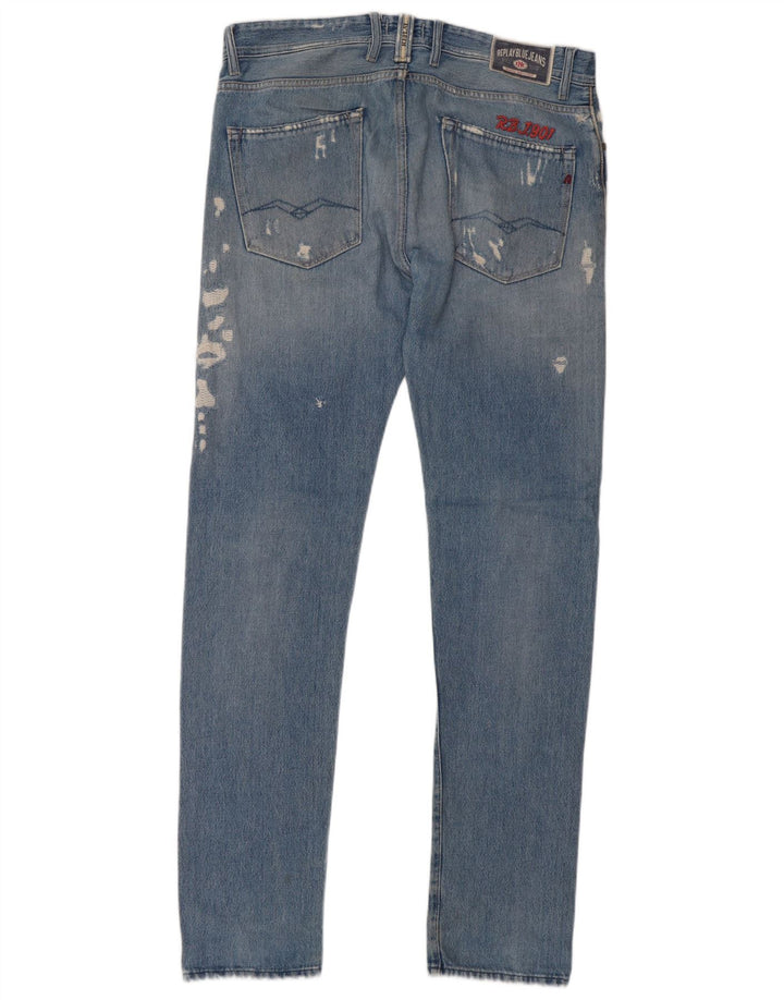 REPLAY Jean Slim 901 Effet Déchiré W33 L34 Bleu Coton Homme