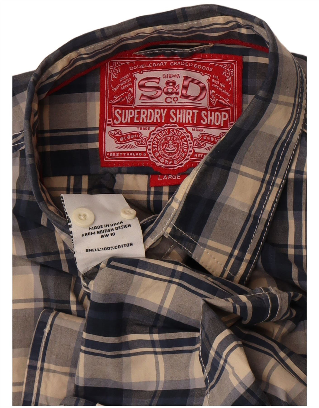 Superdry Chemise Homme Grand Carreau Bleu Coton