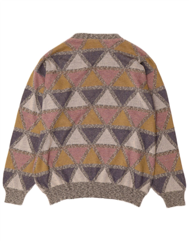 vintage Mens Crew Neck Jumper Pull Grand Argyle/Diamant multicolore