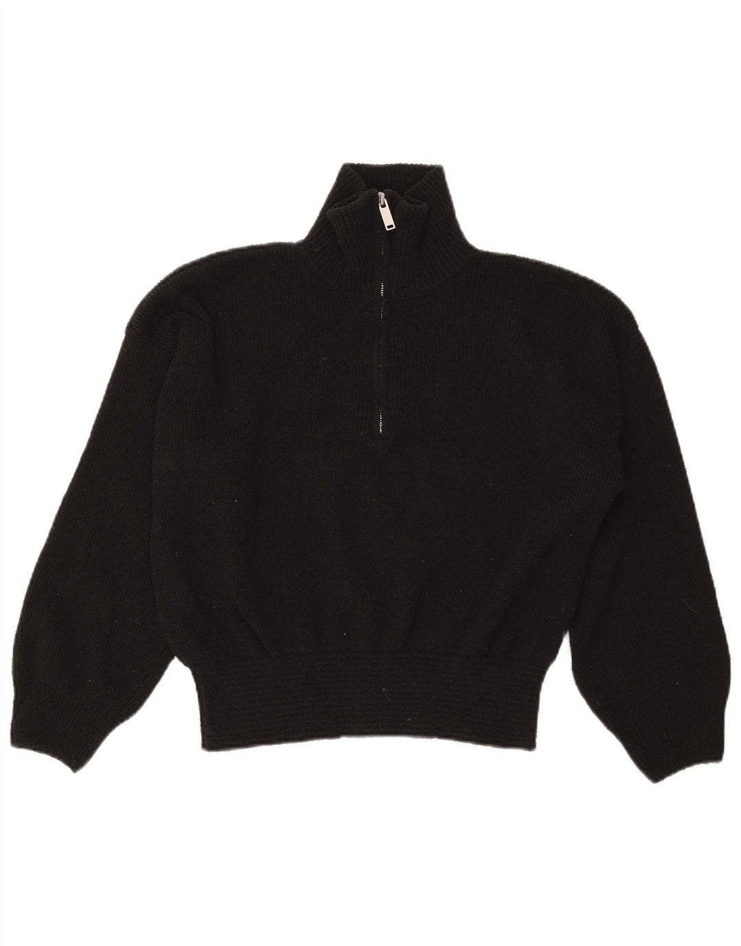 ZARA Pull à col zippé pour femme UK 14 Medium Noir Polyester