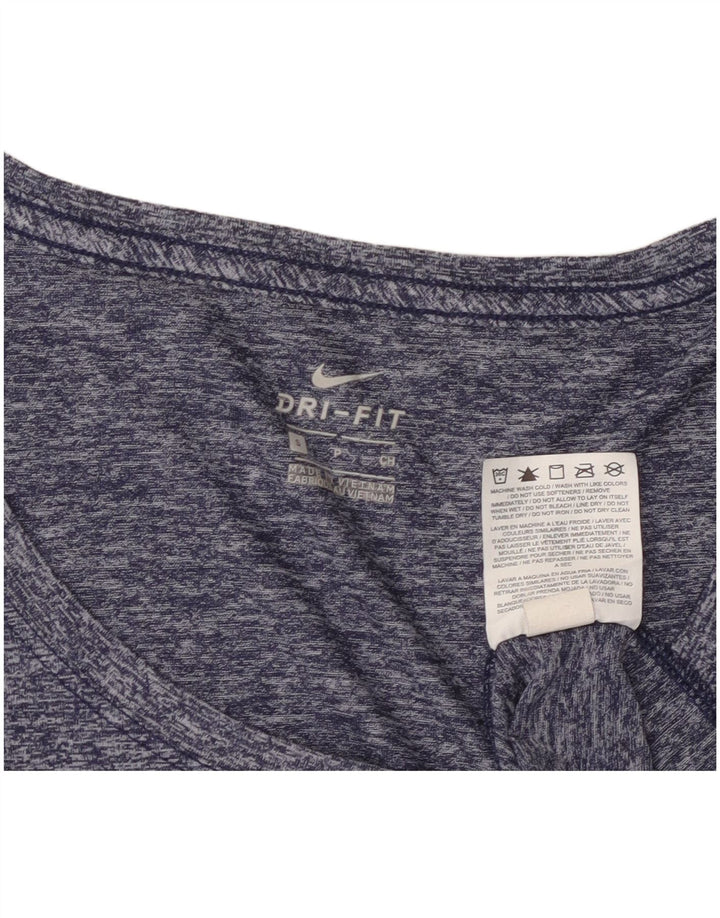 Nike Womens Dri Fit T-Shirt Top UK 10 Petit Bleu Marine Moucheté Polyester