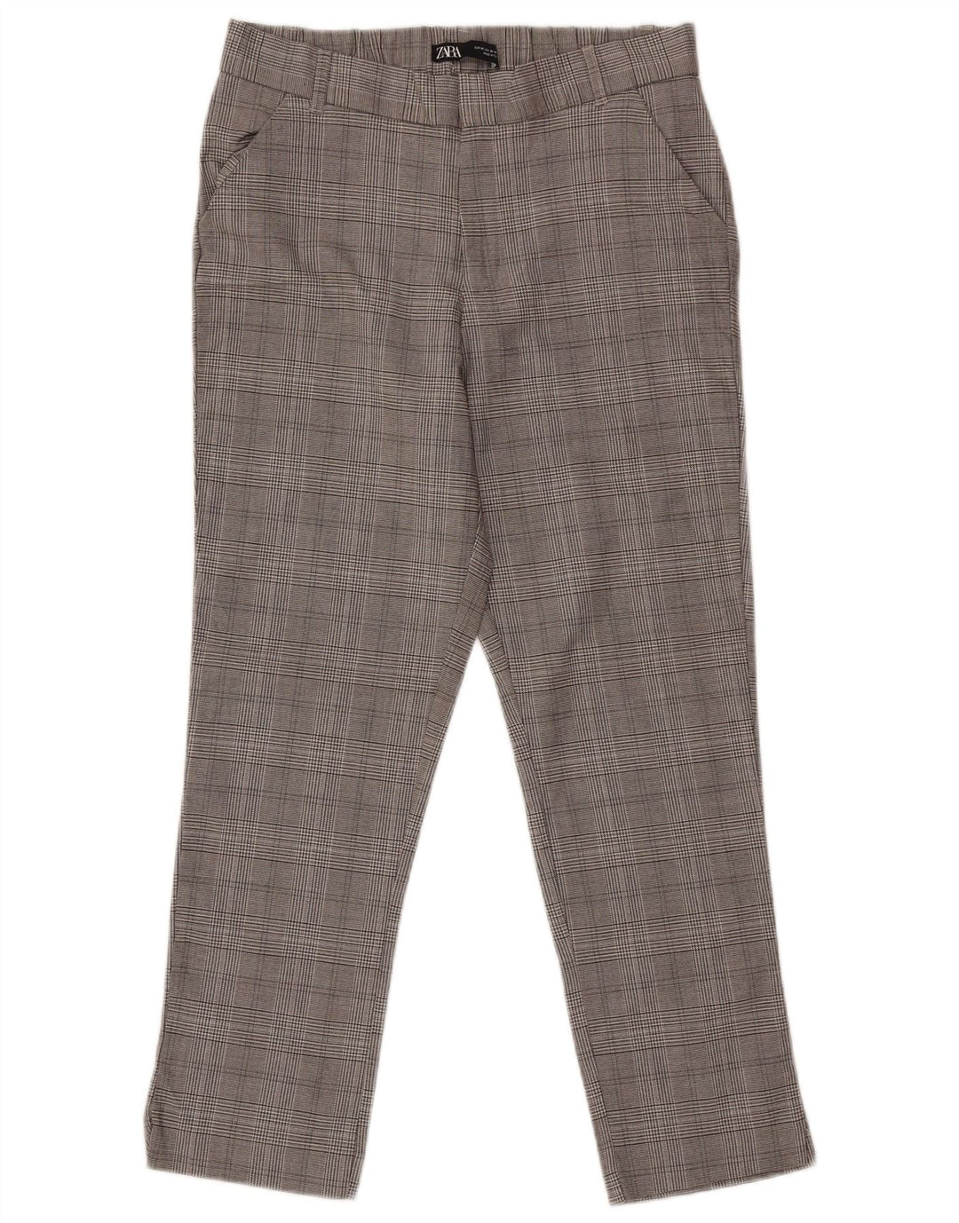 Zara Pantalon Chino Droit Femme Moyen W28 L26 Gris Pied De Poule