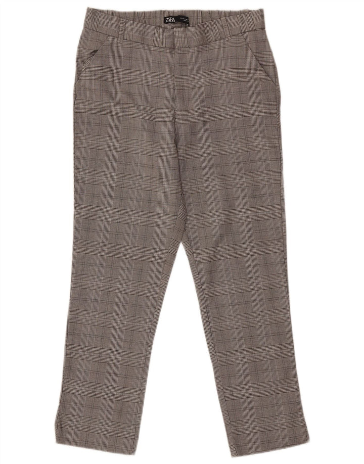 Zara Pantalon Chino Droit Femme Moyen W28 L26 Gris Pied De Poule