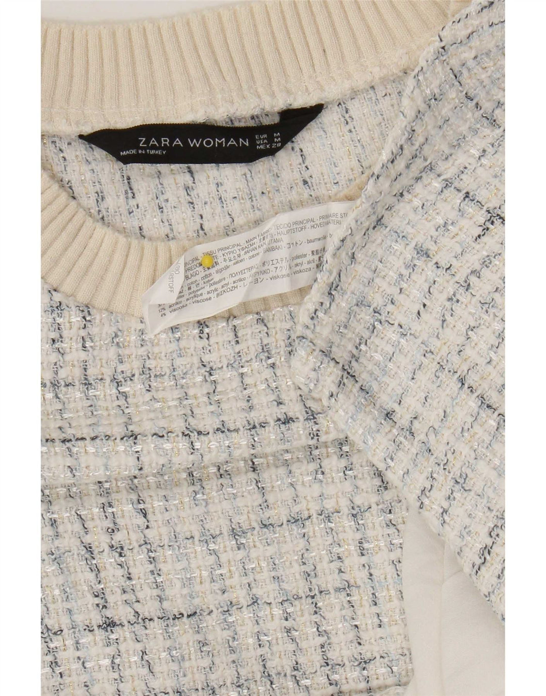 Zara Womens Blouse Top UK 14 Medium White Check Coton