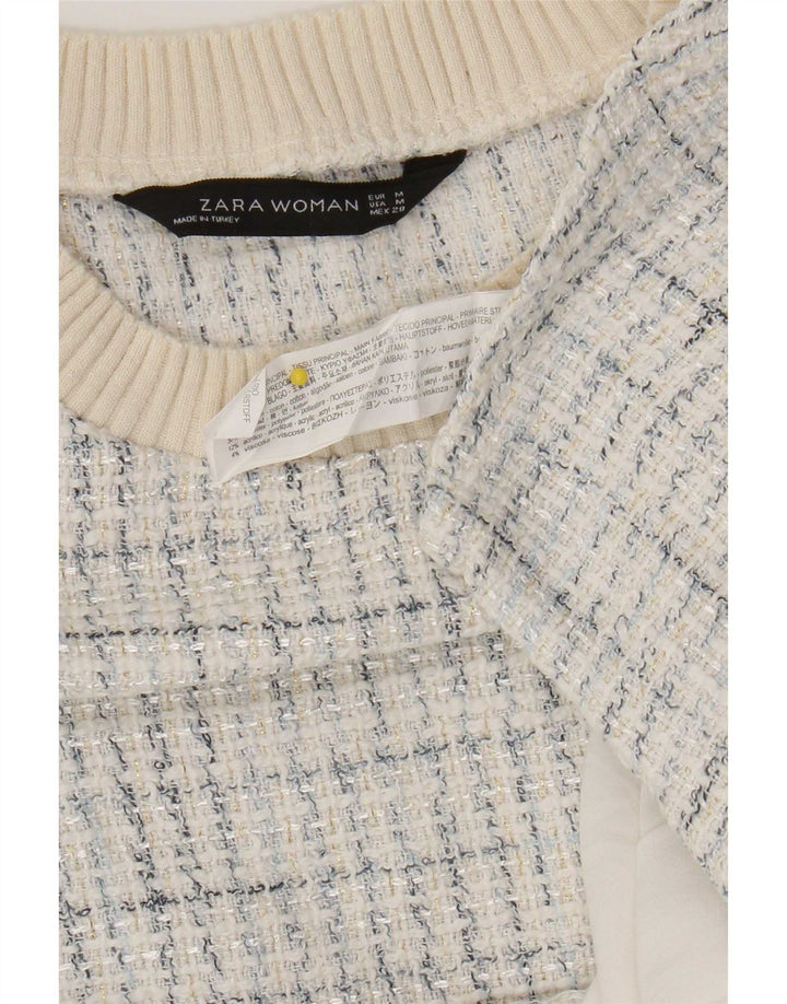 Zara Womens Blouse Top UK 14 Medium White Check Coton