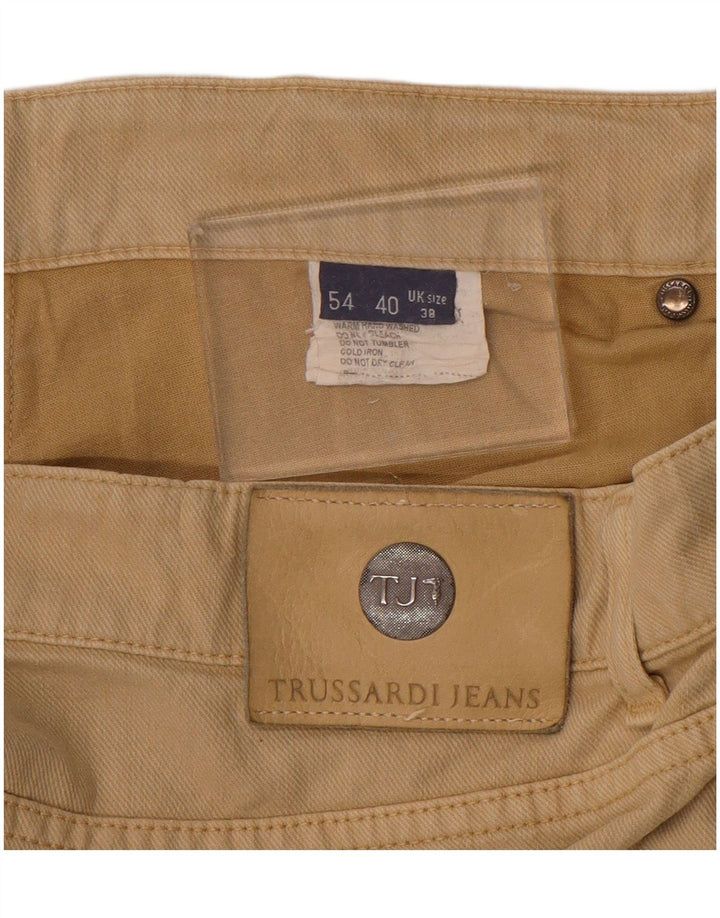 TRUSSARDI Pantalon décontracté droit pour homme W38 L29 Beige Coton
