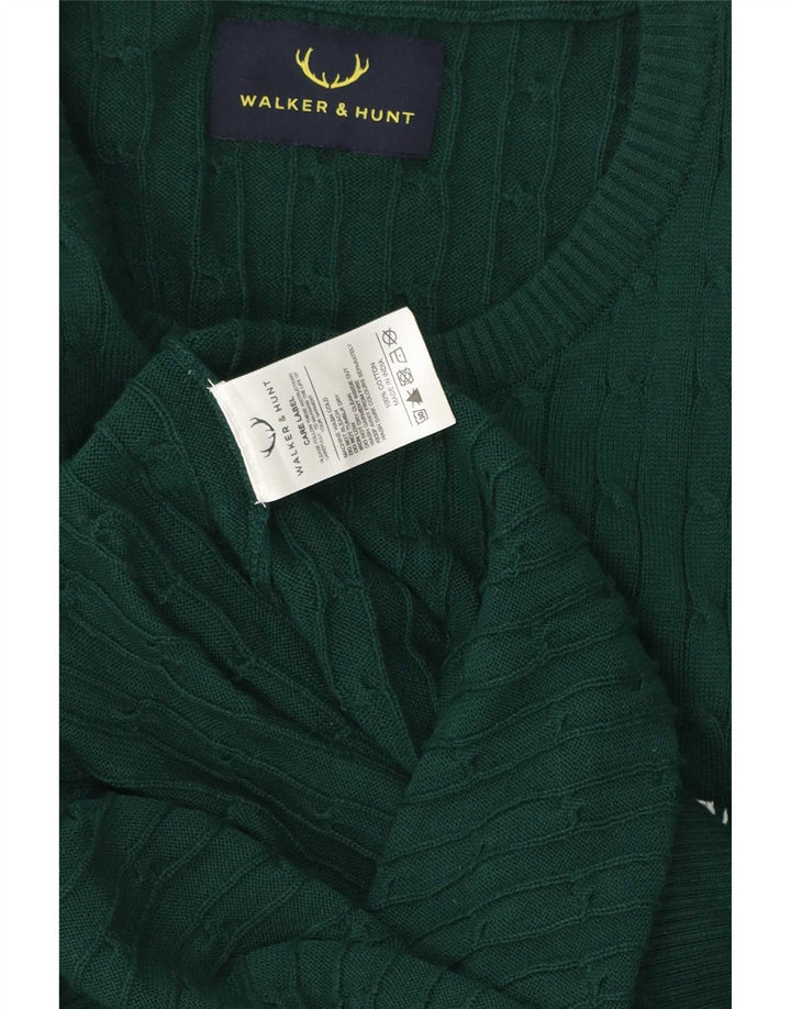 vintage Mens Crew Neck Jumper Pull Moyen Vert Coton