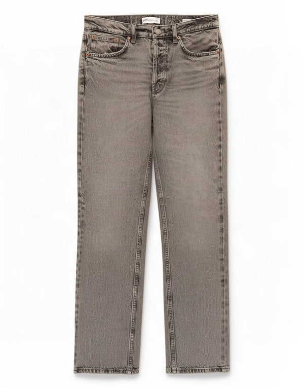 Zara Femme Jean Droit EU 34 2XS W24 L34 Gris Coton