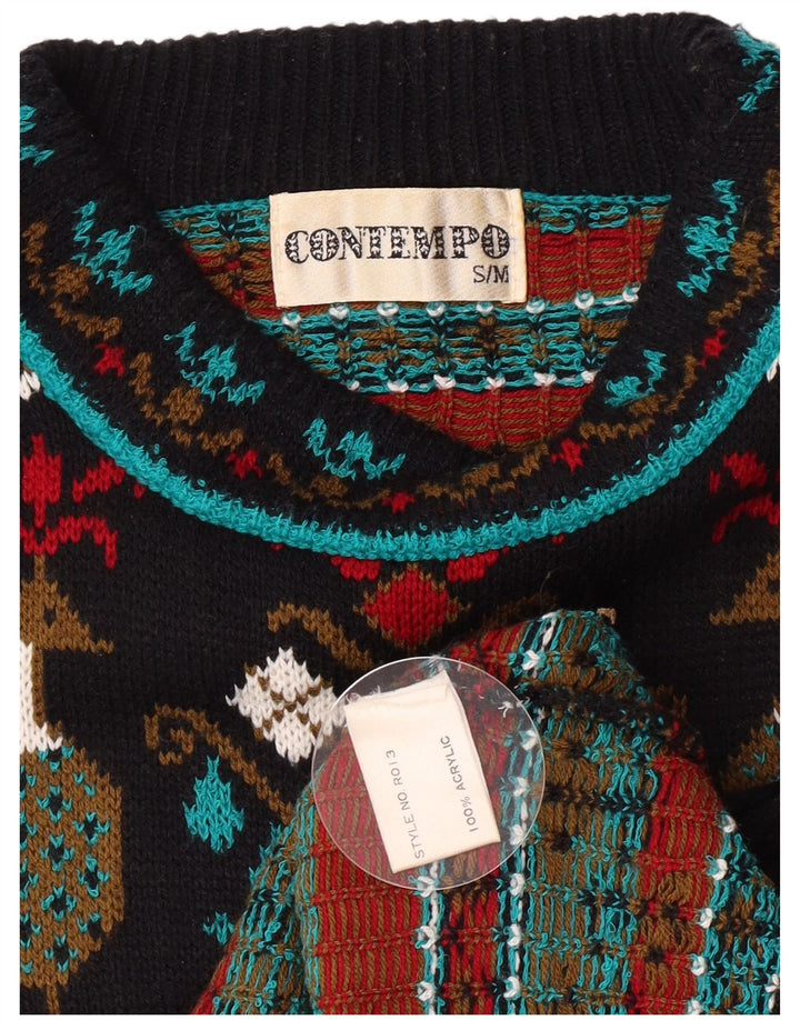 Contempo Pull à col rond pour homme Motif abstrait Noir Taille S