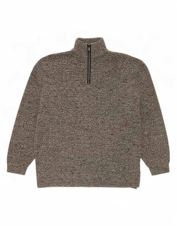 vintage Mens Cardigan Pull XL Gris Colorblock Laine