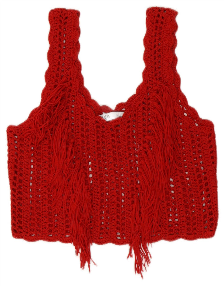 Zara Womens Crochet Crop Top UK 14 Grand Rouge