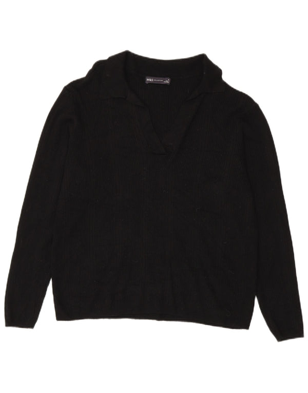 Marks & Spencer Pull col polo pour femme UK 18 XL Noir Viscose