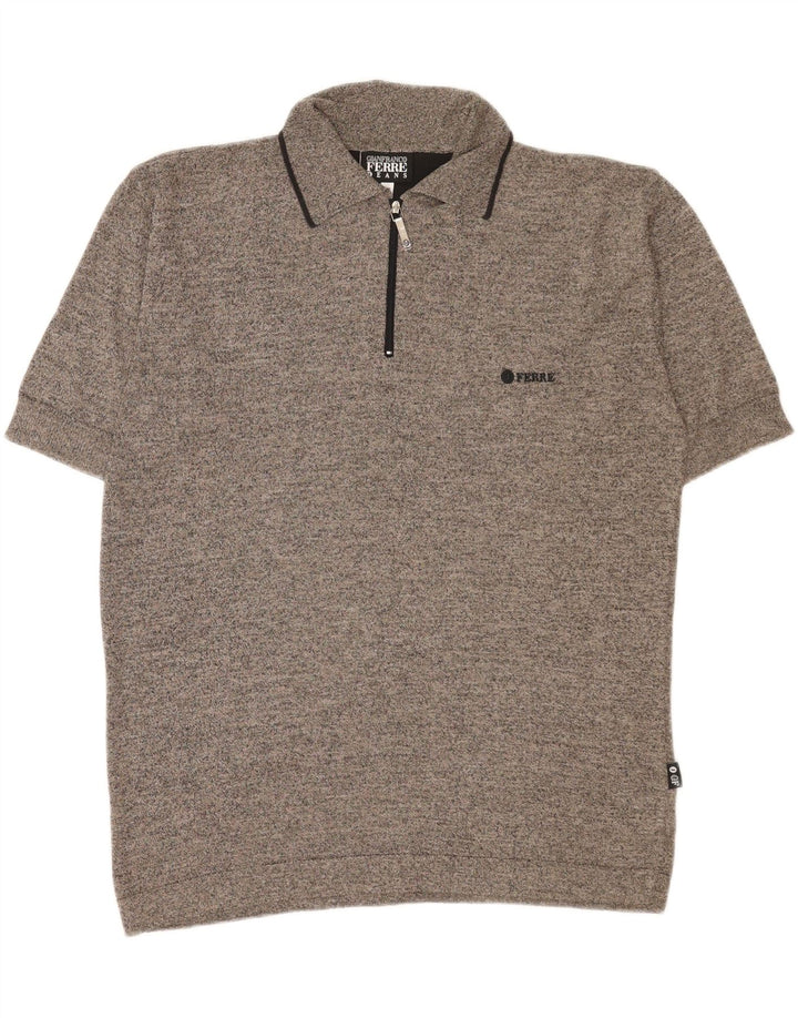 Gianfranco Ferre Pull Col Polo Homme Gris Moyen Moucheté