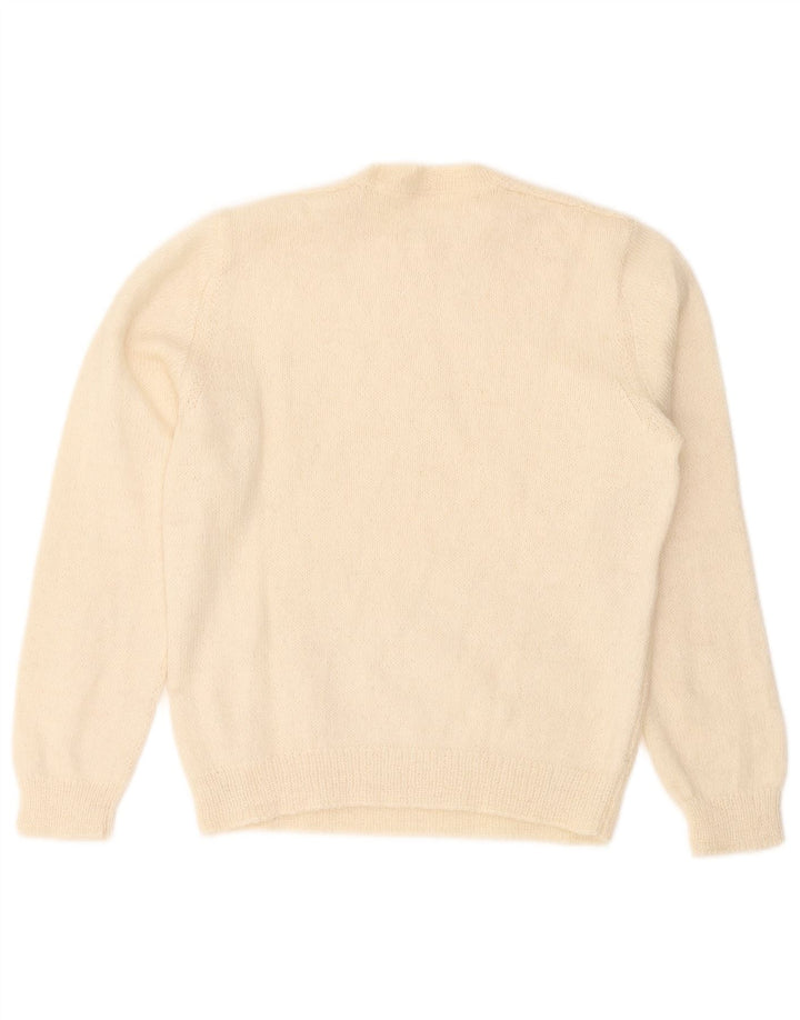 vintage Femme Crew Neck Jumper Pull UK 14 Moyen Off White