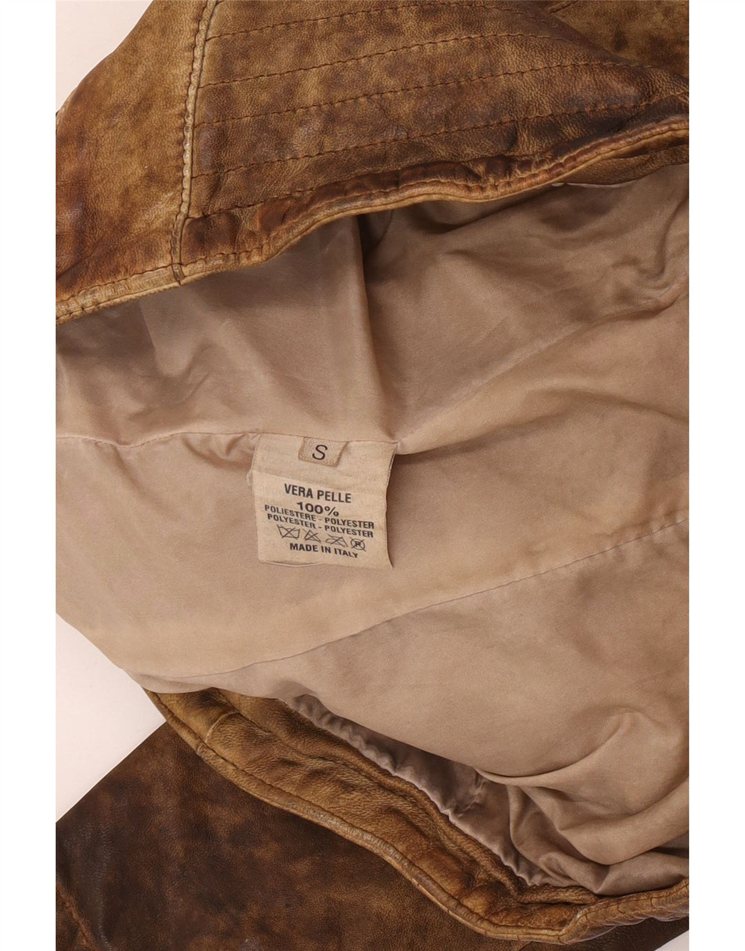 veste en cuir crop femme vintage UK 10 petit cuir beige