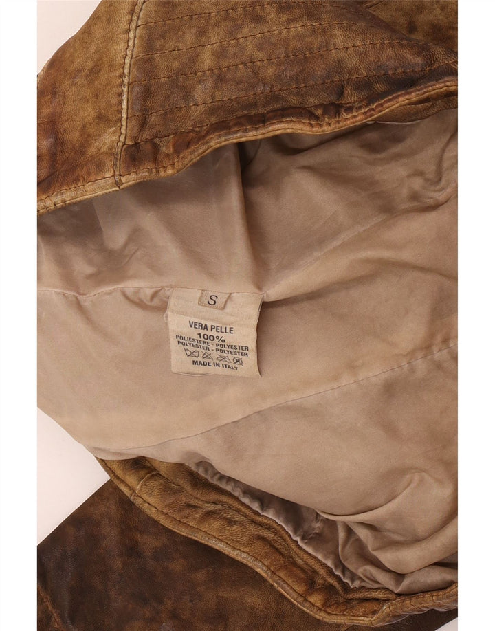 veste en cuir crop femme vintage UK 10 petit cuir beige